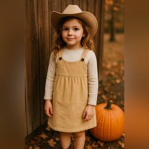 Chelsea & Violet Girls Tan Corduroy Jumper Dress Size 6 Adjustable Strap Button